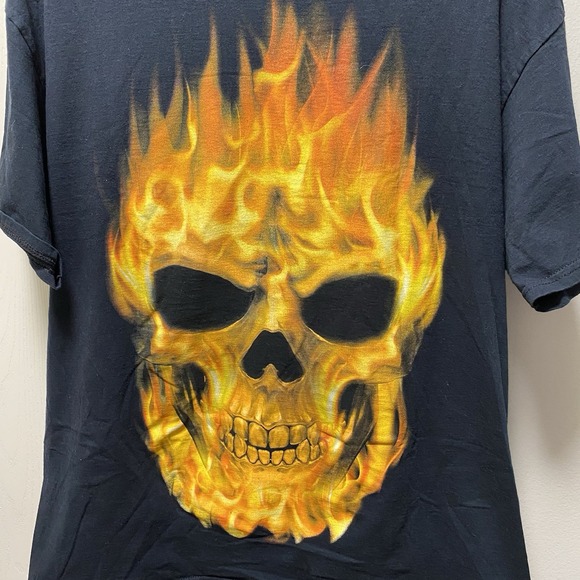 Shirt Mens Black Short Sleeve Skull Skeleton Fire Graphic T-shirt Tee XL No Tags - Picture 2 of 7